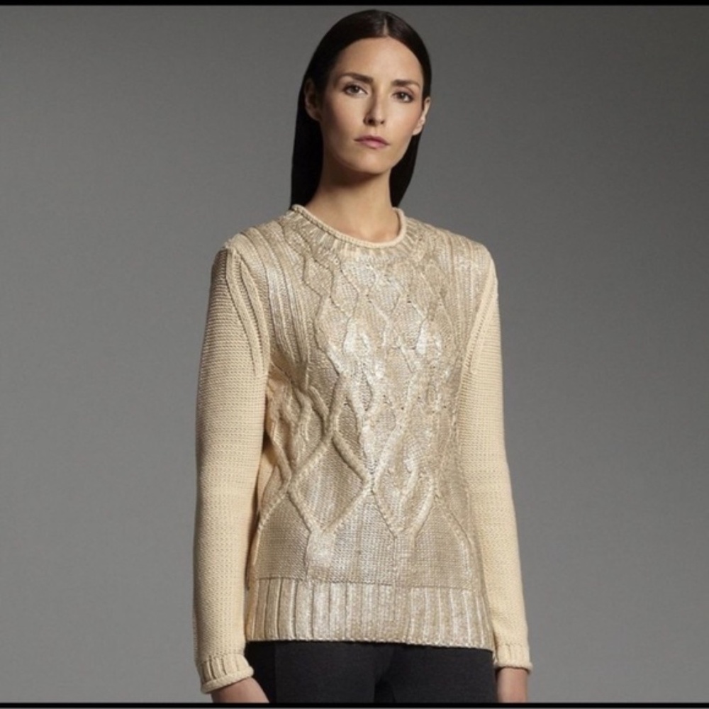 Narciso Rodriguez Natural Gold Cable Knit Sweater Size Small